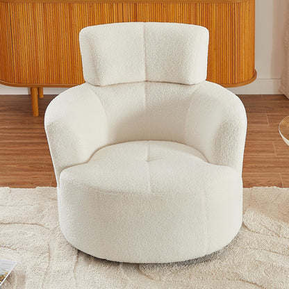 360Â° Swivel Chair, Upholstered Barrel Chair with Adjustable Headrest Modern Swivel Round Sofa Chair for Living Room