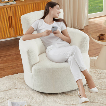 360Â° Swivel Chair, Upholstered Barrel Chair with Adjustable Headrest Modern Swivel Round Sofa Chair for Living Room