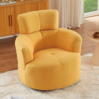 360Â° Swivel Chair, Upholstered Barrel Chair with Adjustable Headrest Modern Swivel Round Sofa Chair for Living Room