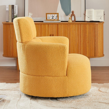 360Â° Swivel Chair, Upholstered Barrel Chair with Adjustable Headrest Modern Swivel Round Sofa Chair for Living Room
