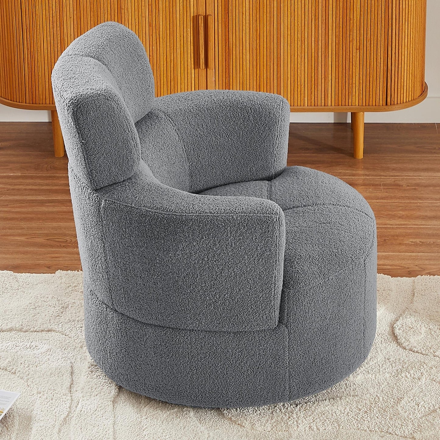 360Â° Swivel Chair, Upholstered Barrel Chair with Adjustable Headrest Modern Swivel Round Sofa Chair for Living Room