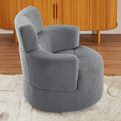 360Â° Swivel Chair, Upholstered Barrel Chair with Adjustable Headrest Modern Swivel Round Sofa Chair for Living Room