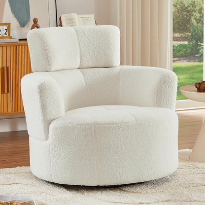 360Â° Swivel Chair, Upholstered Barrel Chair with Adjustable Headrest Modern Swivel Round Sofa Chair for Living Room