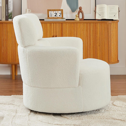 360Â° Swivel Chair, Upholstered Barrel Chair with Adjustable Headrest Modern Swivel Round Sofa Chair for Living Room