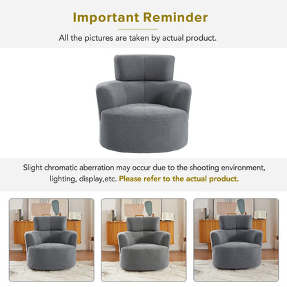 360Â° Swivel Chair, Upholstered Barrel Chair with Adjustable Headrest Modern Swivel Round Sofa Chair for Living Room