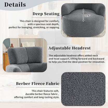 360Â° Swivel Chair, Upholstered Barrel Chair with Adjustable Headrest Modern Swivel Round Sofa Chair for Living Room