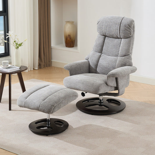 360° Swivel Ergonomic Recliner Chair with Ottoman, Adjustable Backrest, 5 Vibration Massage, Seat Heating, Chenille Fabric