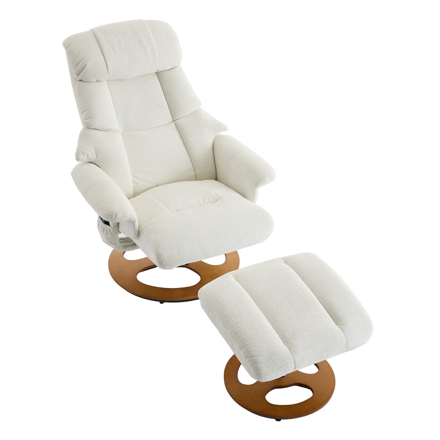 360° Swivel Ergonomic Recliner Chair with Ottoman, Adjustable Backrest, 5 Vibration Massage, Seat Heating, Chenille Fabric