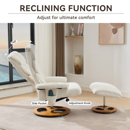 360° Swivel Ergonomic Recliner Chair with Ottoman, Adjustable Backrest, 5 Vibration Massage, Seat Heating, Chenille Fabric