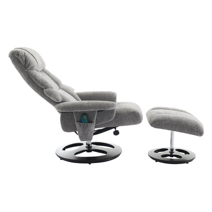 360° Swivel Ergonomic Recliner Chair with Ottoman, Adjustable Backrest, 5 Vibration Massage, Seat Heating, Chenille Fabric