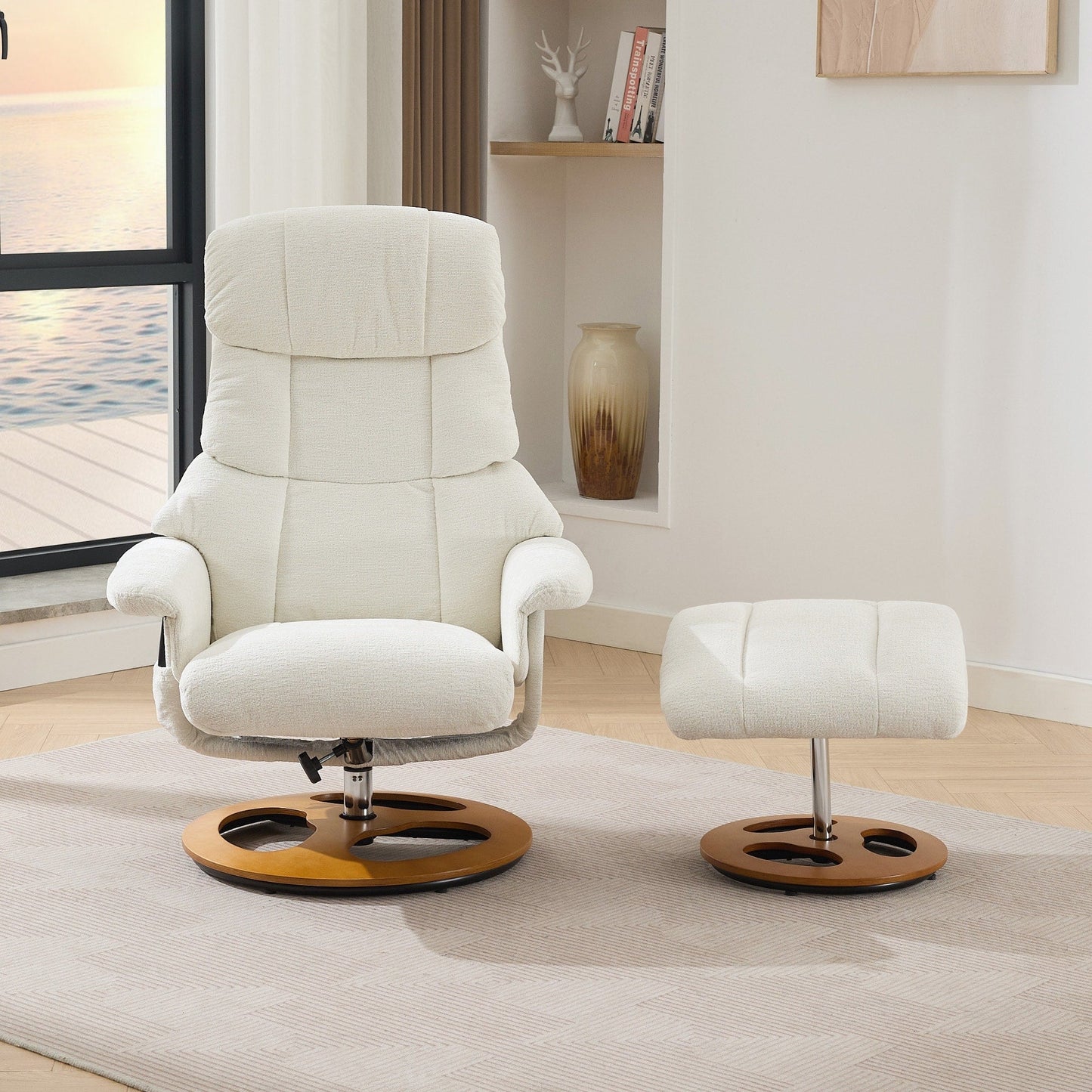 360° Swivel Ergonomic Recliner Chair with Ottoman, Adjustable Backrest, 5 Vibration Massage, Seat Heating, Chenille Fabric