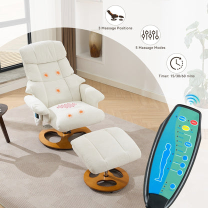 360° Swivel Ergonomic Recliner Chair with Ottoman, Adjustable Backrest, 5 Vibration Massage, Seat Heating, Chenille Fabric