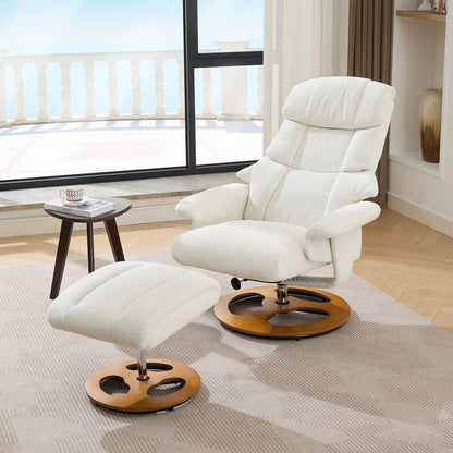 360° Swivel Ergonomic Recliner Chair with Ottoman, Adjustable Backrest, 5 Vibration Massage, Seat Heating, Chenille Fabric