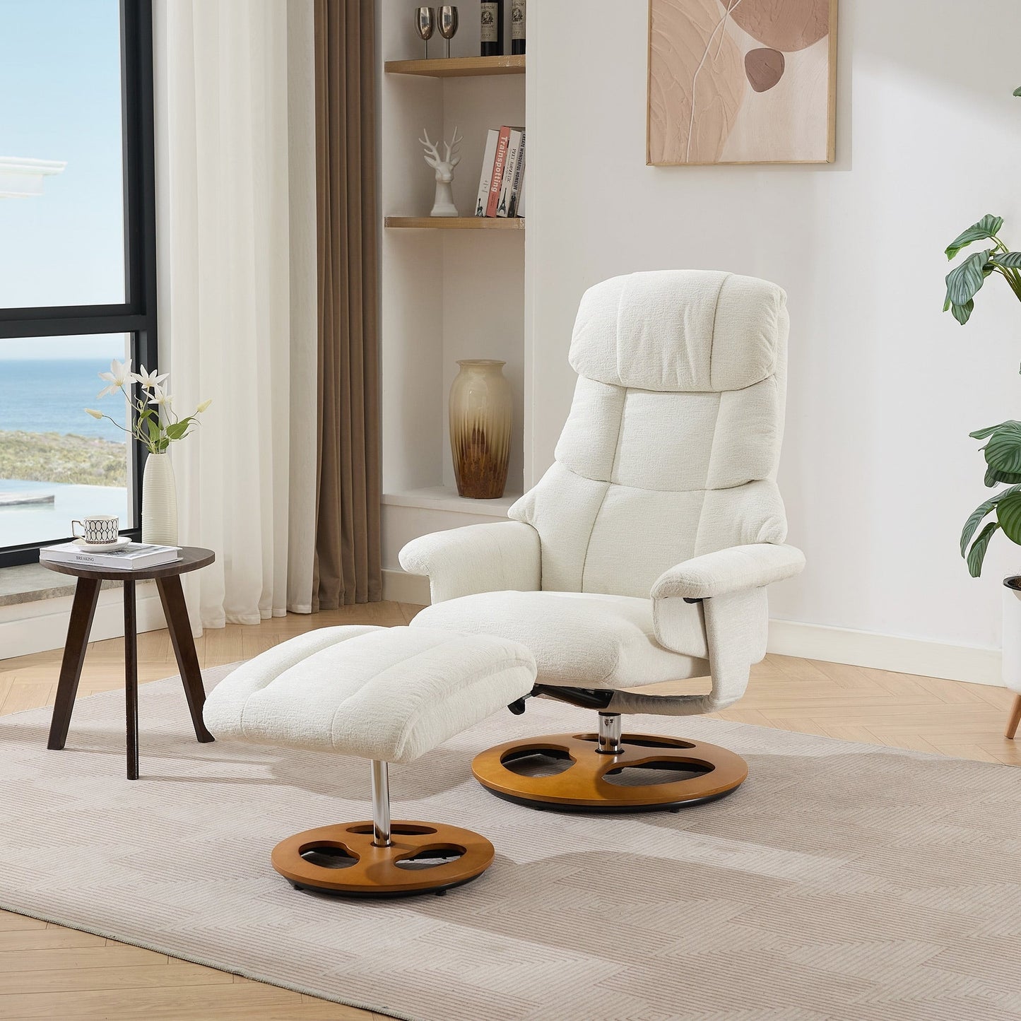 360° Swivel Ergonomic Recliner Chair with Ottoman, Adjustable Backrest, 5 Vibration Massage, Seat Heating, Chenille Fabric