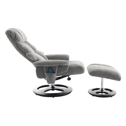 360° Swivel Ergonomic Recliner Chair with Ottoman, Adjustable Backrest, 5 Vibration Massage, Seat Heating, Chenille Fabric