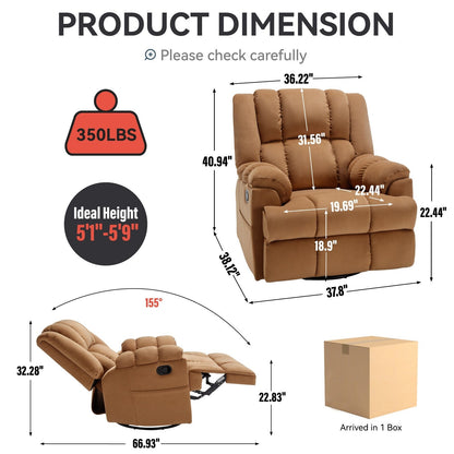 360Â° Swivel Manual Recliner Chair, 155Â° Fabric Reclining Chair wRocker