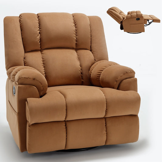 360Â° Swivel Manual Recliner Chair, 155Â° Fabric Reclining Chair wRocker
