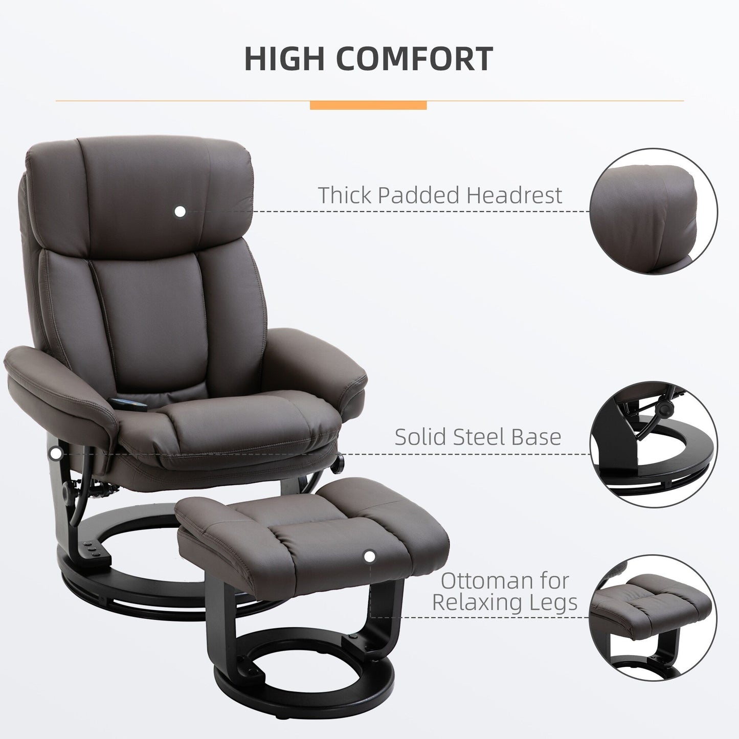 360Â° Swivel Massage Recliner Chair PU Leather Armchair Living Room Lounge Chair with Footrest and Remote