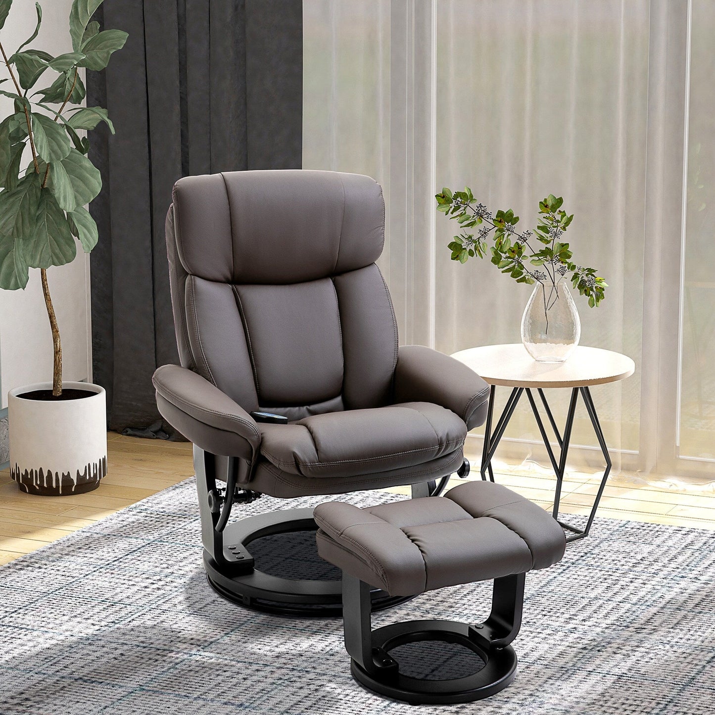 360Â° Swivel Massage Recliner Chair PU Leather Armchair Living Room Lounge Chair with Footrest and Remote