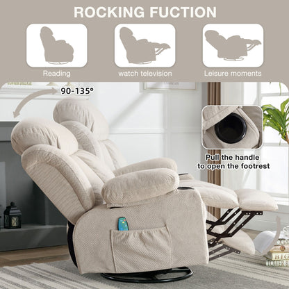 360° Swivel Massage Recliner Chair in Soft Velvet with Heat, USB, Manual Recline and Storage Pockets