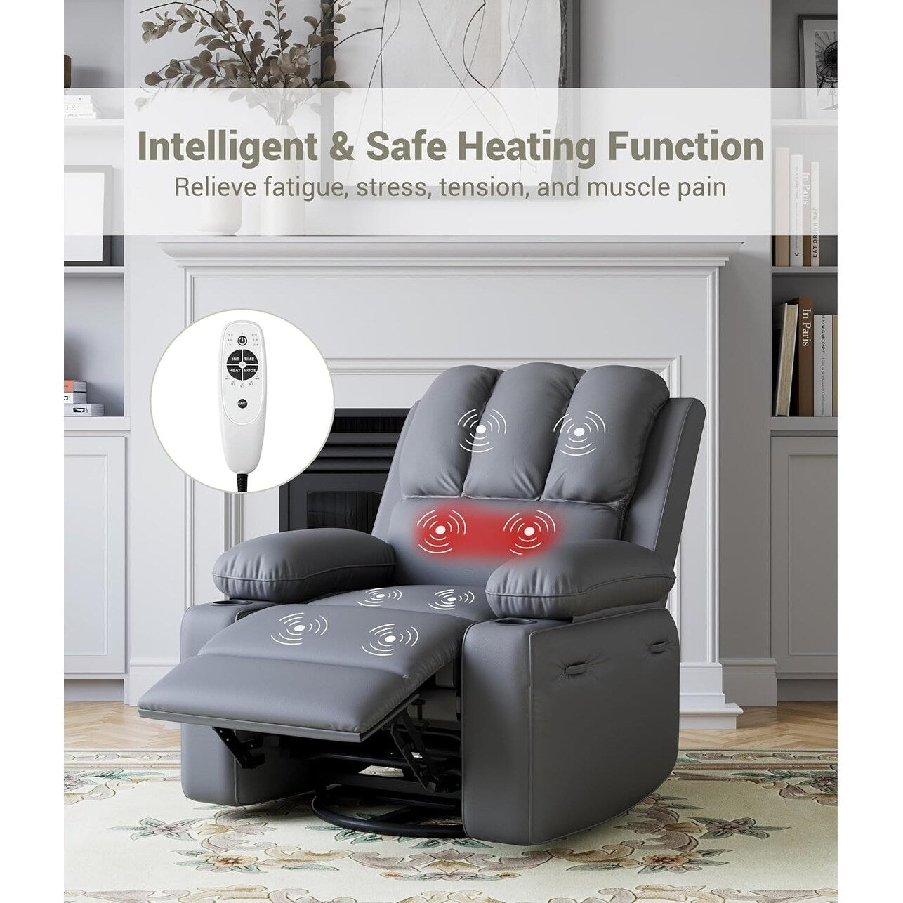 360° Swivel Oversized Recliner Chairs with Heat and Massage