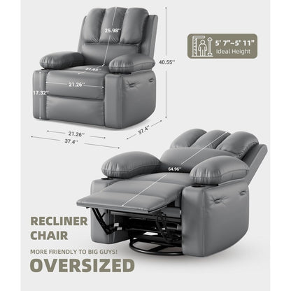 360° Swivel Oversized Recliner Chairs with Heat and Massage