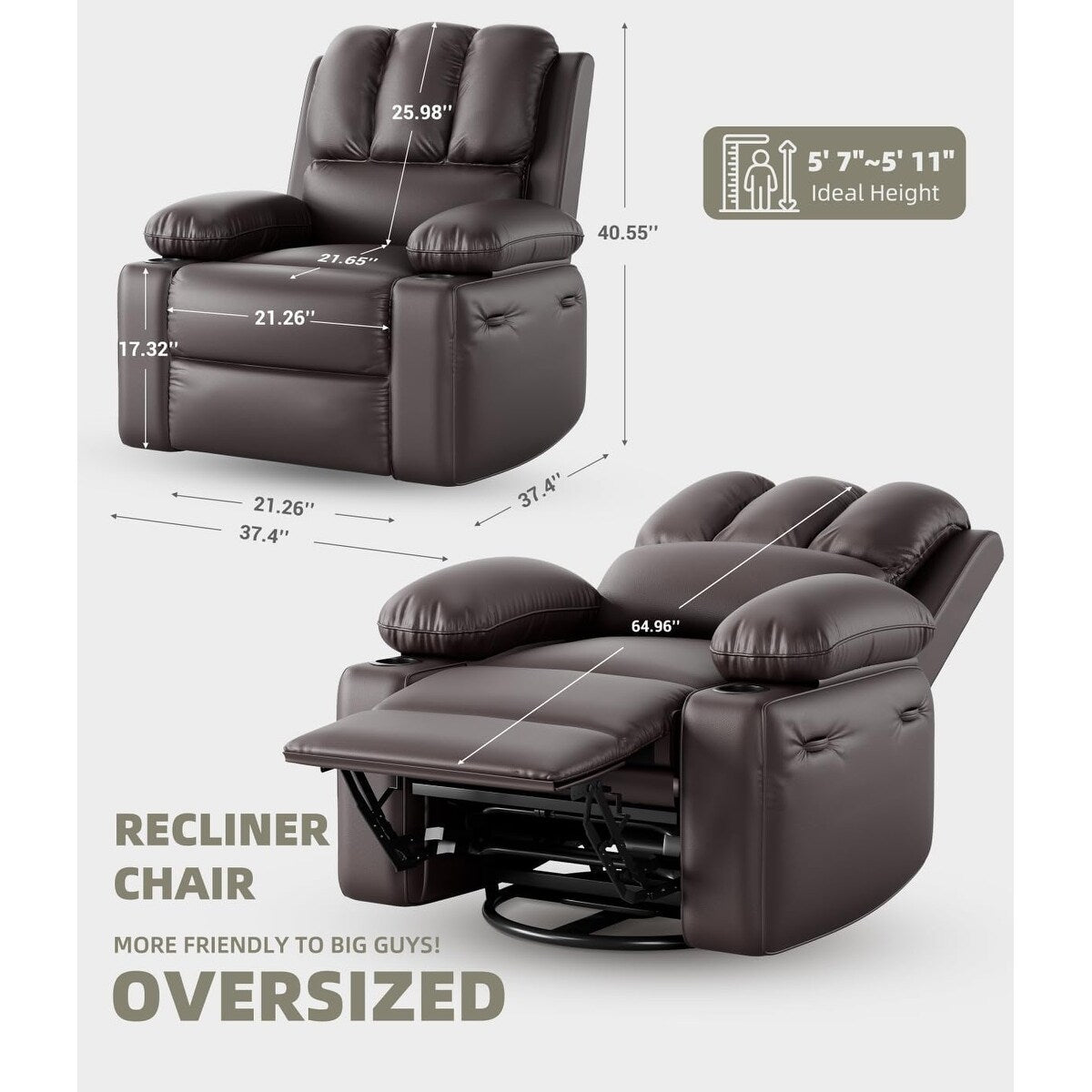 360° Swivel Oversized Recliner Chairs with Heat and Massage