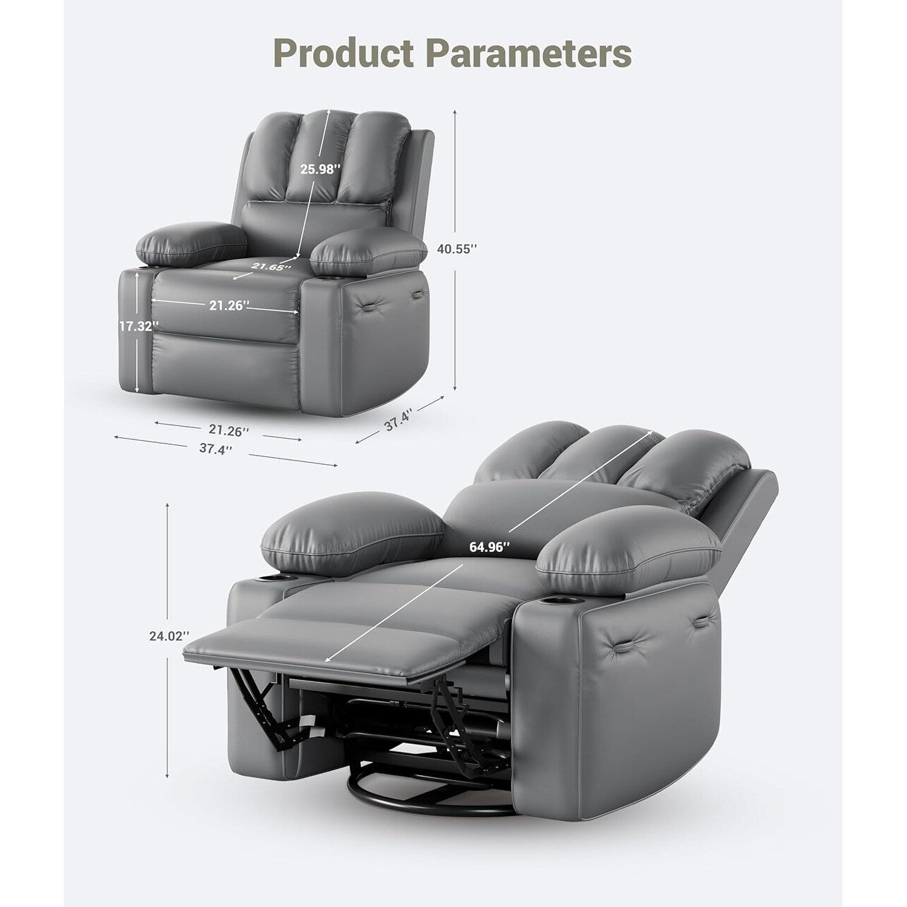 360° Swivel Oversized Recliner Chairs with Heat and Massage