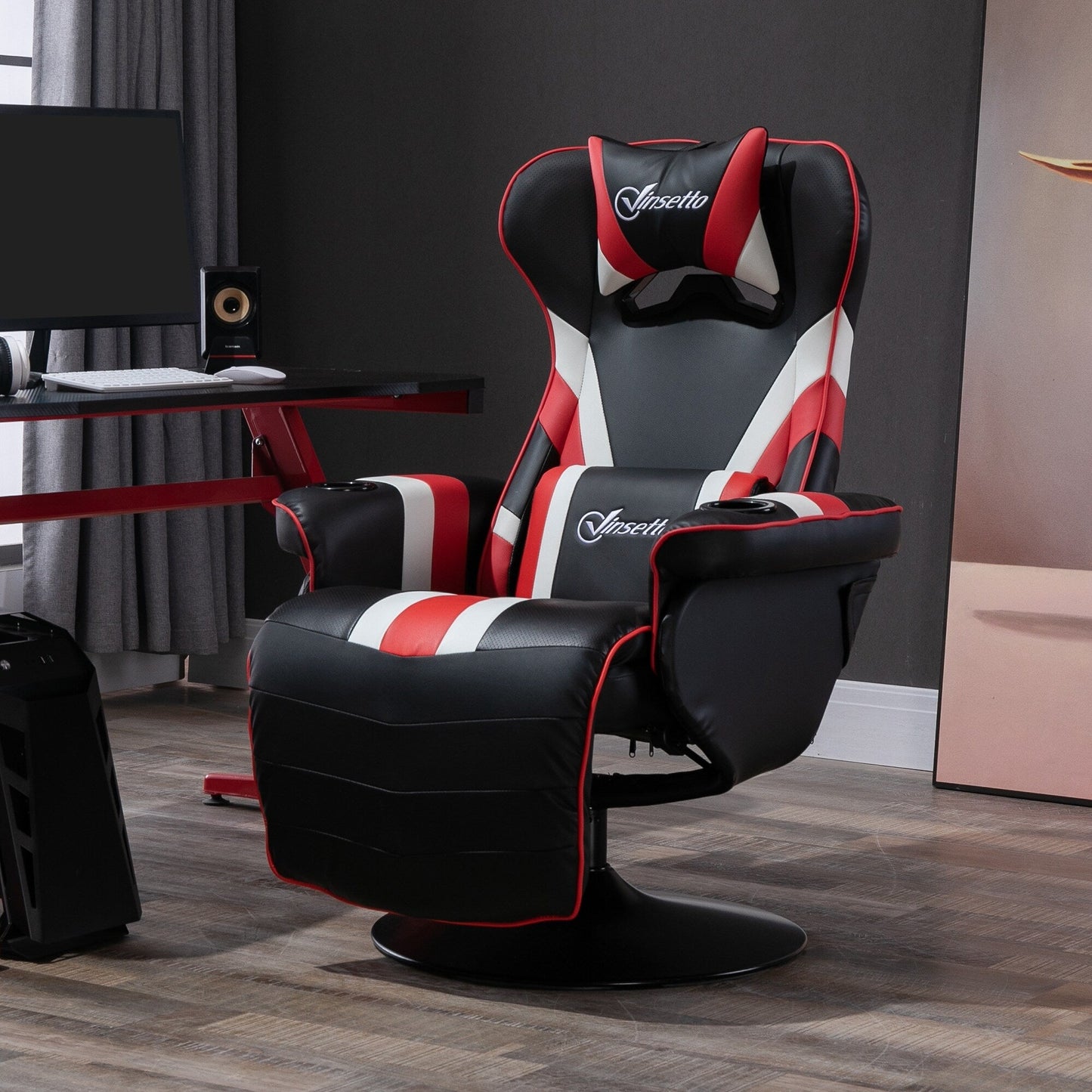 360Â° Swivel Racing Style Gaming Recliner Chair with Lumbar Support, Footrest and Dual Cup Holders for Game Room