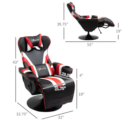 360Â° Swivel Racing Style Gaming Recliner Chair with Lumbar Support, Footrest and Dual Cup Holders for Game Room