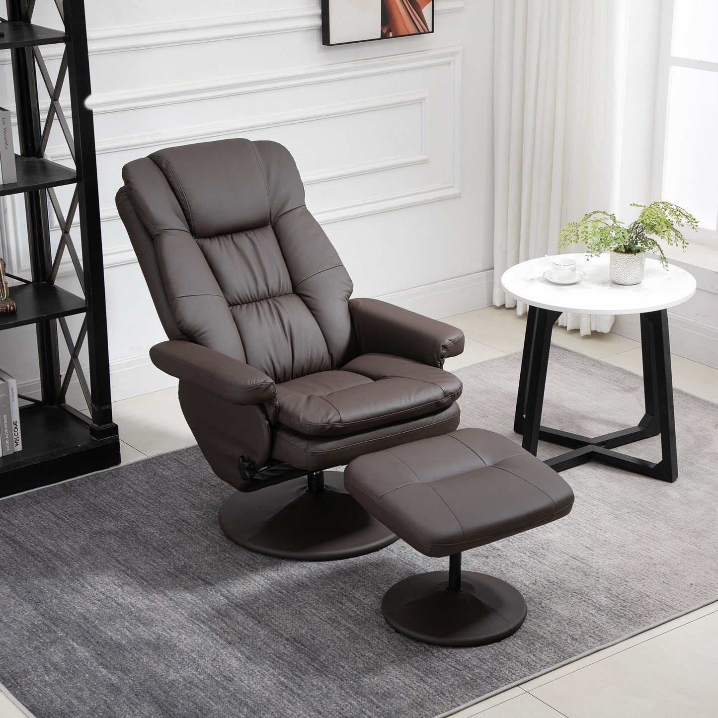 360Â° Swivel Recliner Adjustable PU Leather Lounge Chair with Footrest for Living Room, Bedroom and Home Office