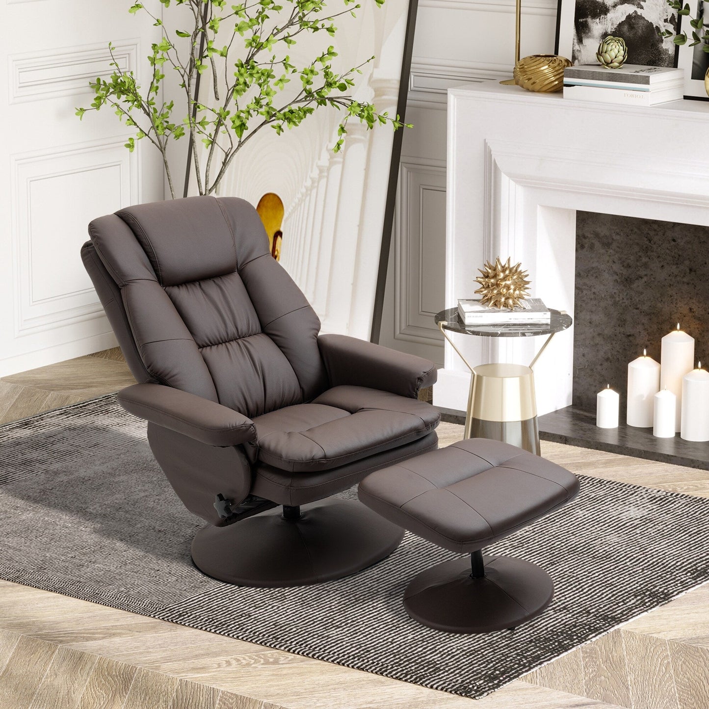 360Â° Swivel Recliner Adjustable PU Leather Lounge Chair with Footrest for Living Room, Bedroom and Home Office