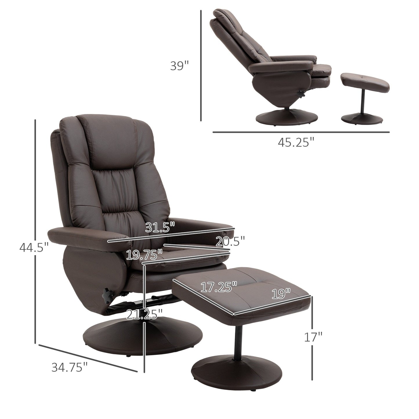 360Â° Swivel Recliner Adjustable PU Leather Lounge Chair with Footrest for Living Room, Bedroom and Home Office