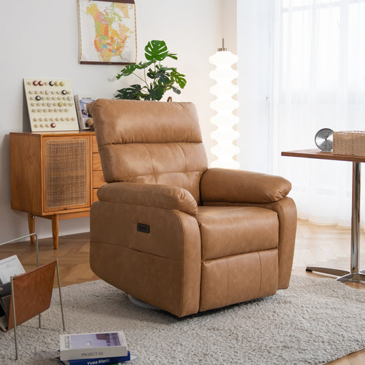 360° Swivel Recliner Chair Power Rocker Recliner Chair, PU Leather Overstuffed Reclining Chair wUSB  Type-C Ports