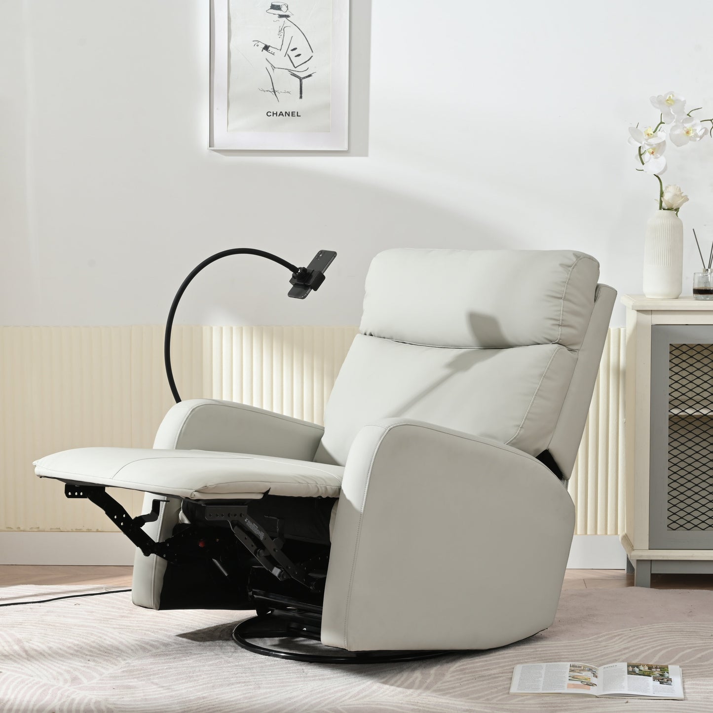360° Swivel Reclining Glider Chair with Footrest, Phone Holder, and Adjustable Positions for Home Theater & Living Room
