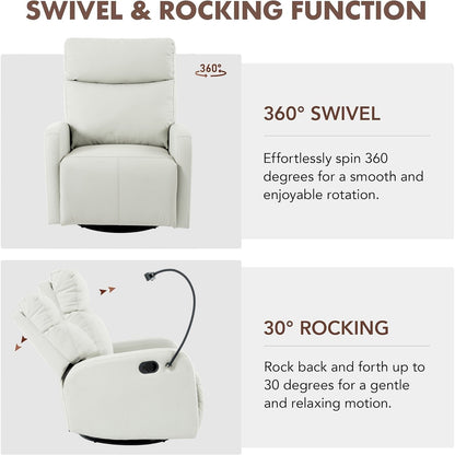 360° Swivel Reclining Glider Chair with Footrest, Phone Holder, and Adjustable Positions for Home Theater & Living Room