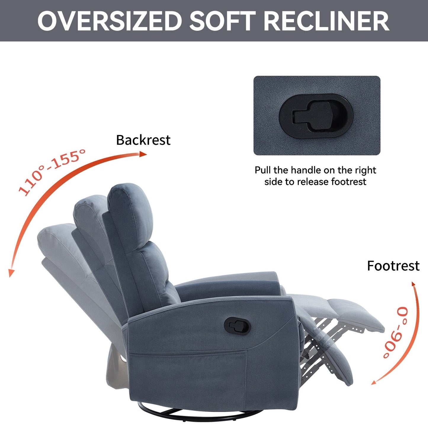 360° Swivel Rocker Fabric Single Manual Recliner Sofa with Cushion Back and Square Arms, Nursery Chairs