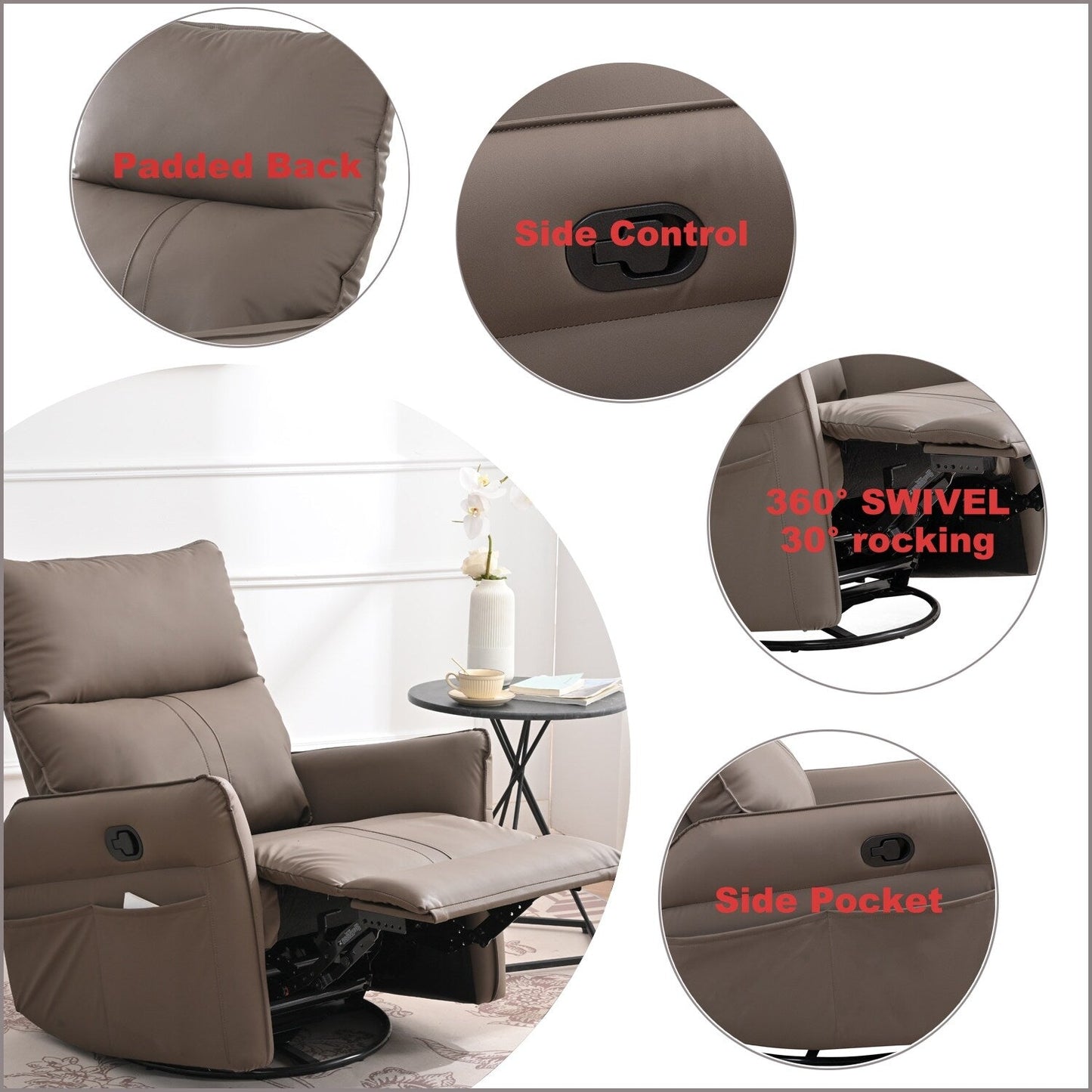 360Â° Swivel Rocker Manual Recliner Chair for Living Room, Bedroom