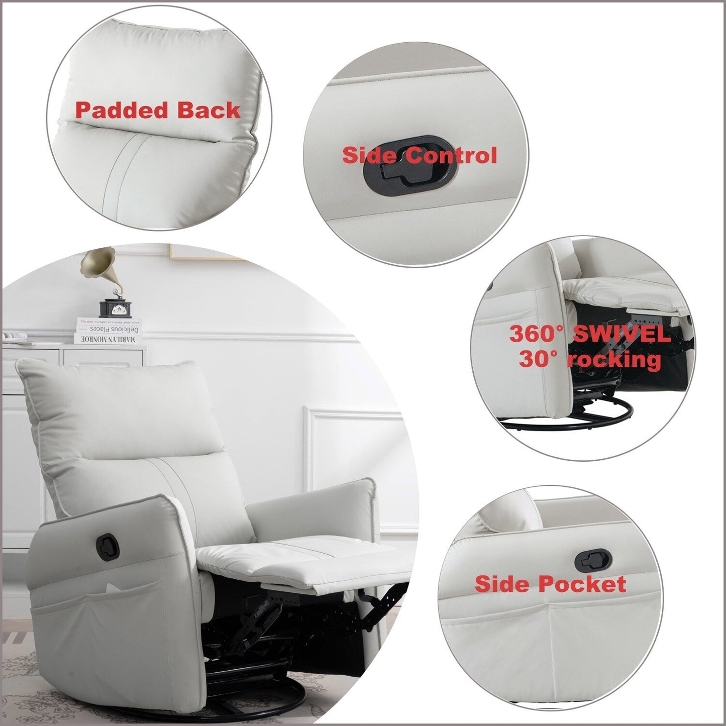 360Â° Swivel Rocker Manual Recliner Chair for Living Room, Bedroom