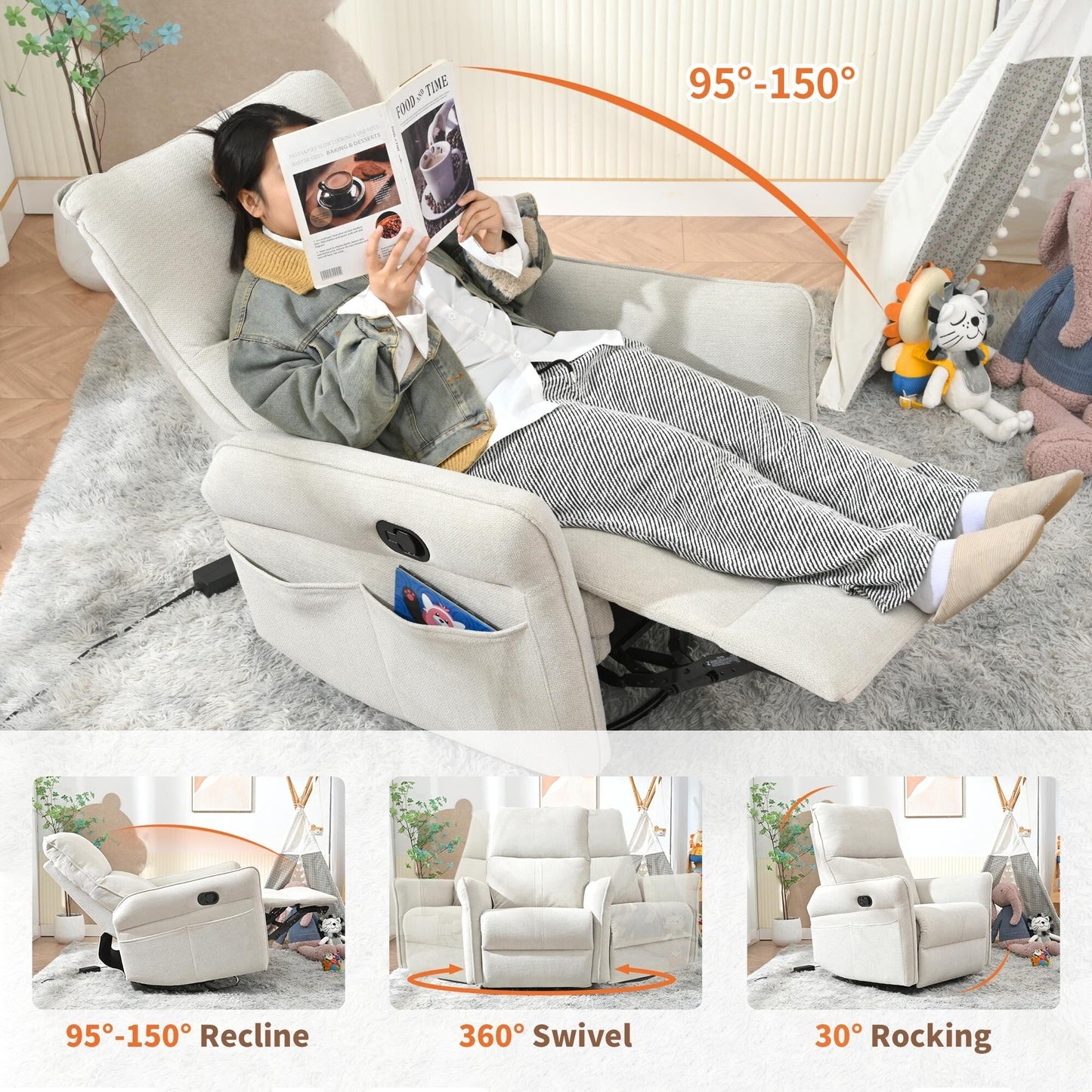 360Â° Swivel Rocker Manual Recliner Chair for Living Room, Bedroom