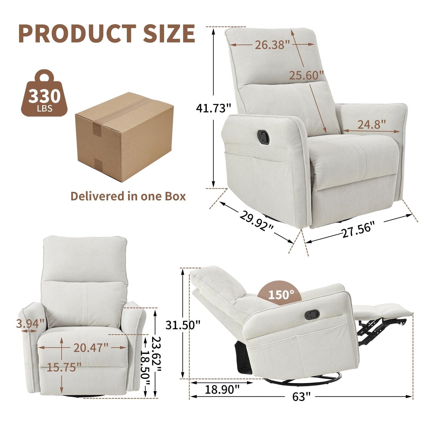 360Â° Swivel Rocker Manual Recliner Chair for Living Room, Bedroom