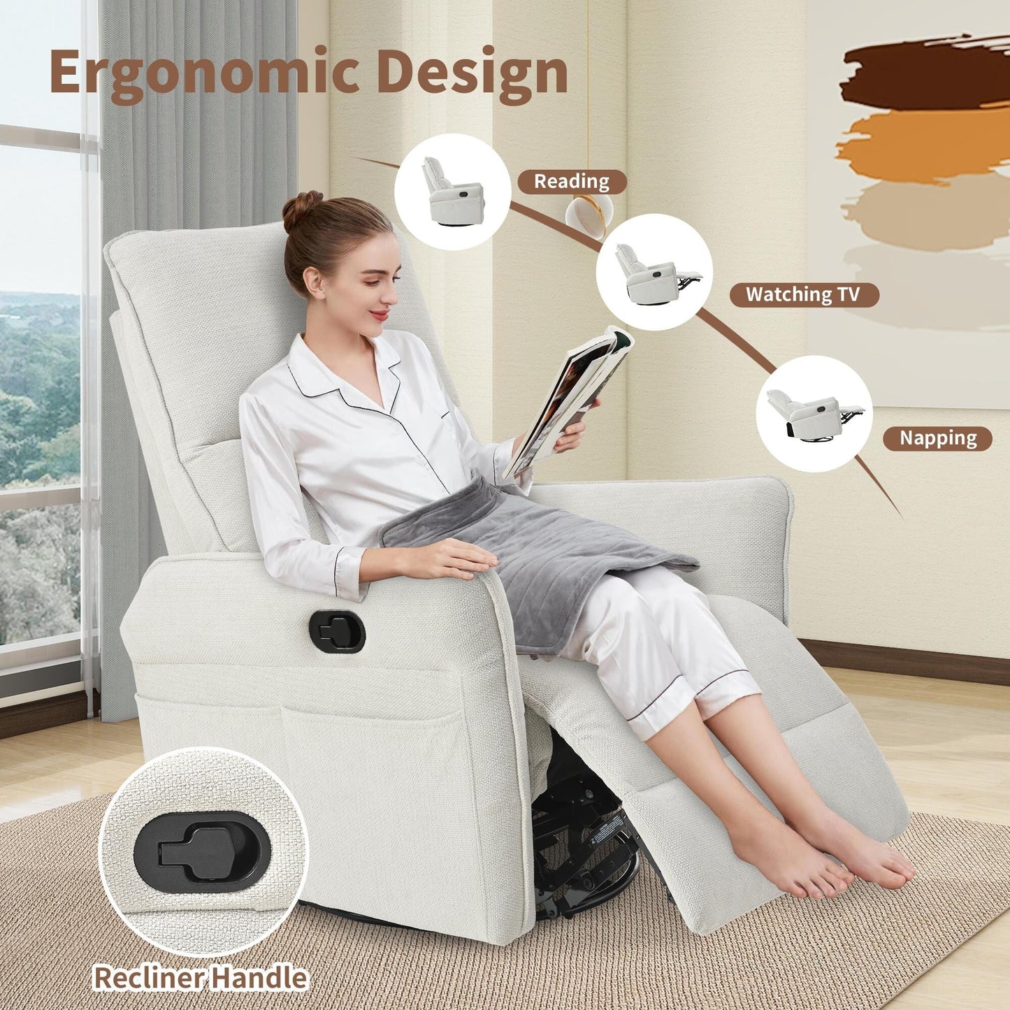 360Â° Swivel Rocker Manual Recliner Chair for Living Room, Bedroom