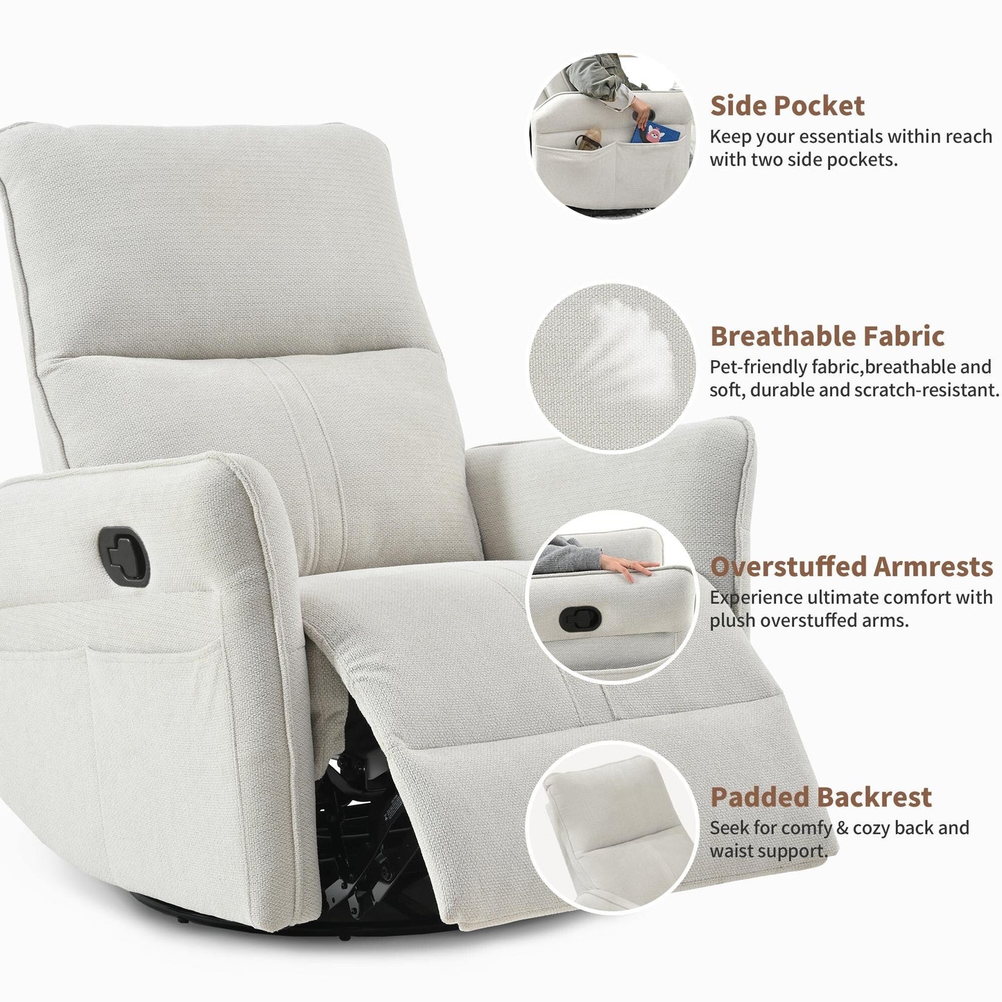 360Â° Swivel Rocker Manual Recliner Chair for Living Room, Bedroom