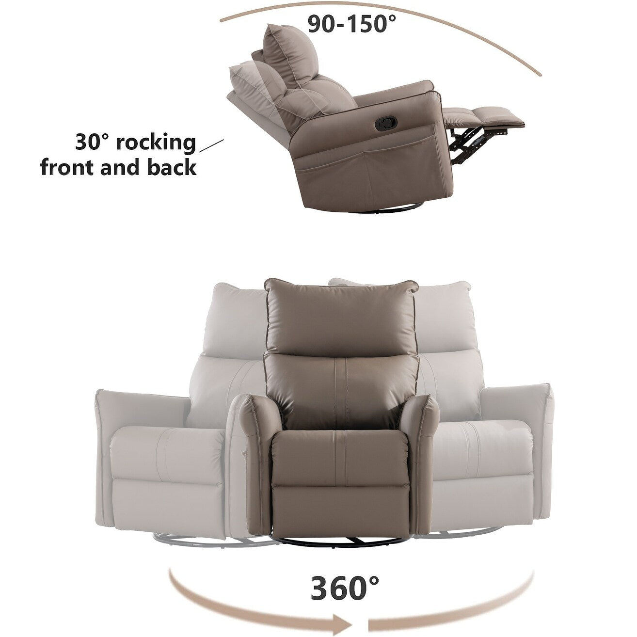360Â° Swivel Rocker Manual Recliner Chair for Living Room, Bedroom