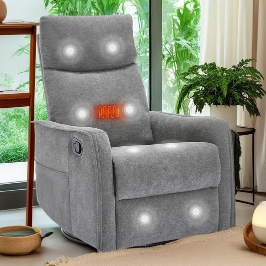 360Â° Swivel Rocker Recliner Chair with Massage and Lumbar Heating