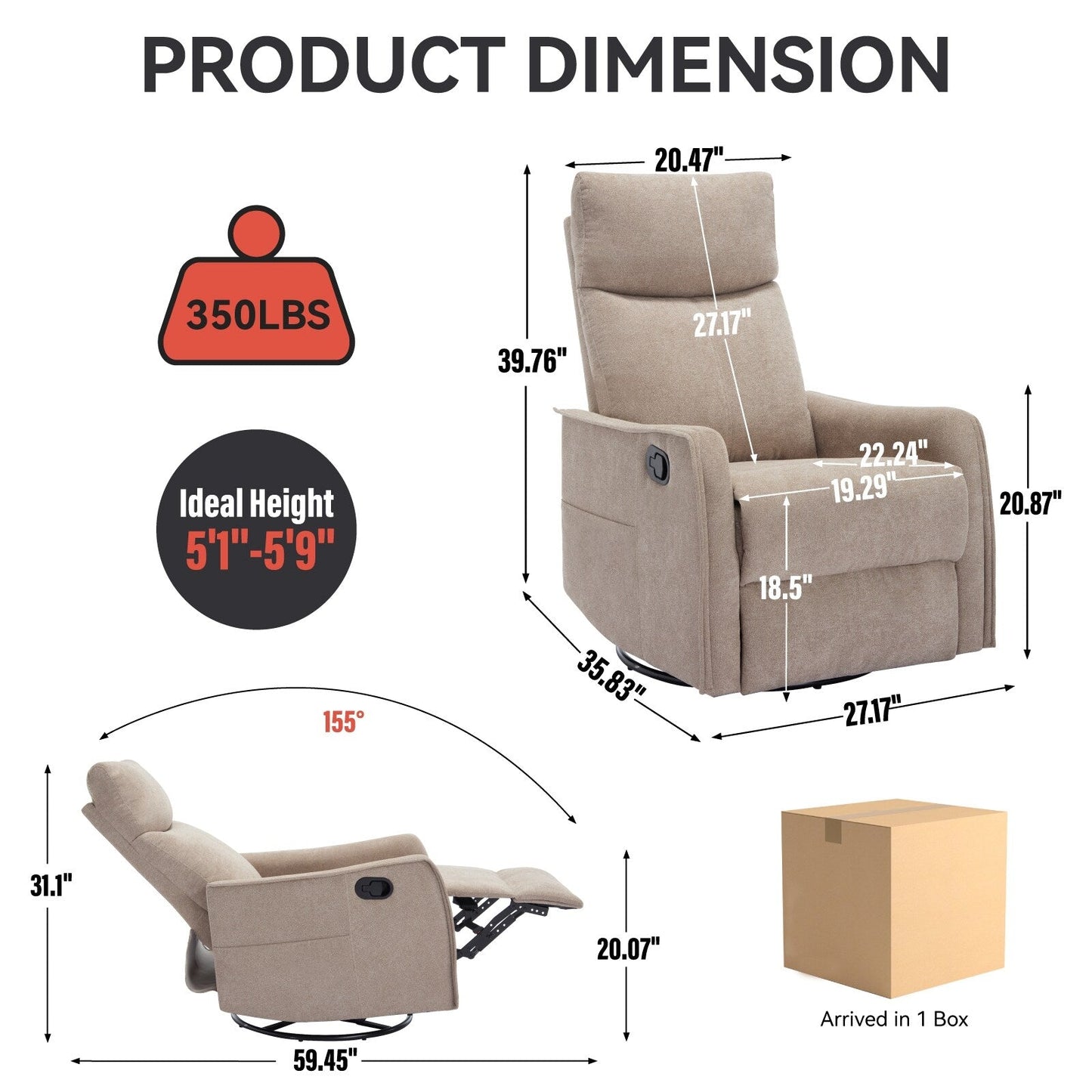 360Â° Swivel Rocker Recliner Chair with Massage and Lumbar Heating