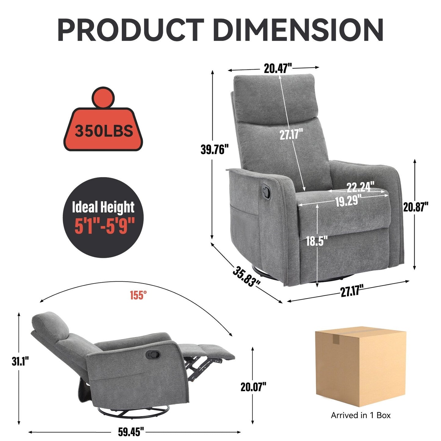 360Â° Swivel Rocker Recliner Chair with Massage and Lumbar Heating