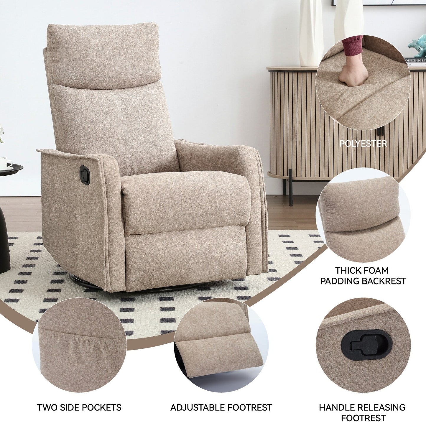 360Â° Swivel Rocker Recliner Chair with Massage and Lumbar Heating