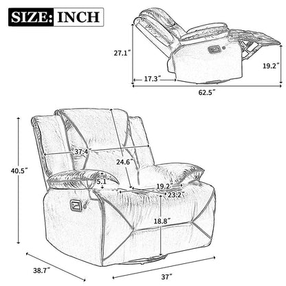 360° Swivel Rocker Recliner with LED Lights, Manual Media Chair