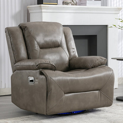 360° Swivel Rocker Recliner with LED Lights, Manual Media Chair